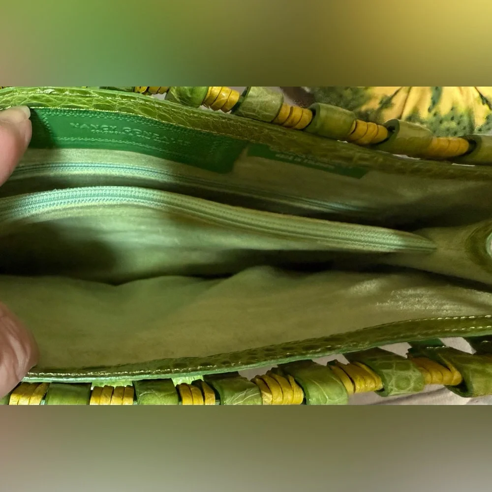 NWOT  NANCY GONZALEZ Green Woven ALLIGATOR Purse Bag